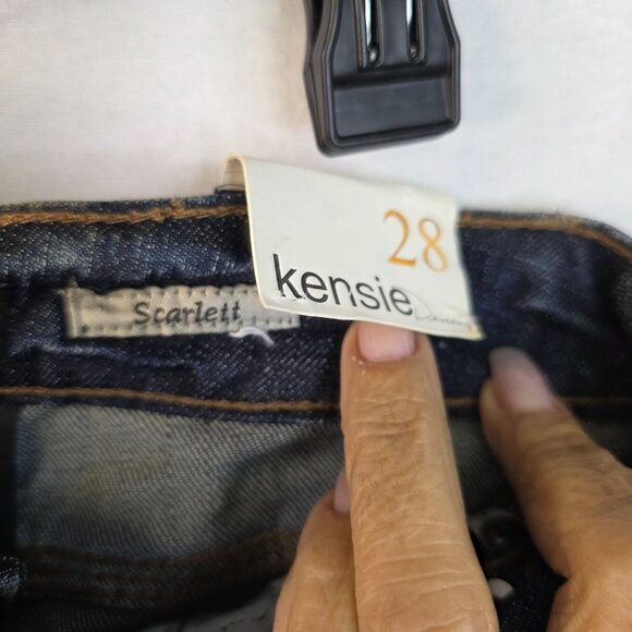 Kensie Skinny Leg Distressed Stretch Jeans 28 Dark Blue Rhinestone Casual - Picture 8 of 10